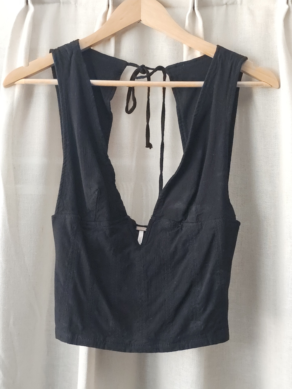 Free People Black Plunge Open Back Smocked Tank Top Sleeveless Size XS